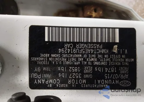 2015 Hyundai Accent Gls z USA, uszkodzony, nr VIN KMHCT4AE5FU914294